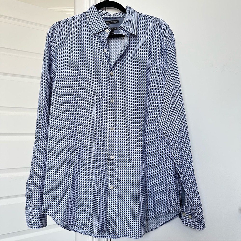 Banana Republic Blue Checkered Shirt Camden Fit Size L